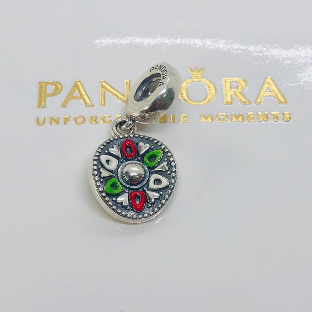 Pandora Silver Charm with Red, Green, and White Enamel Sombrero